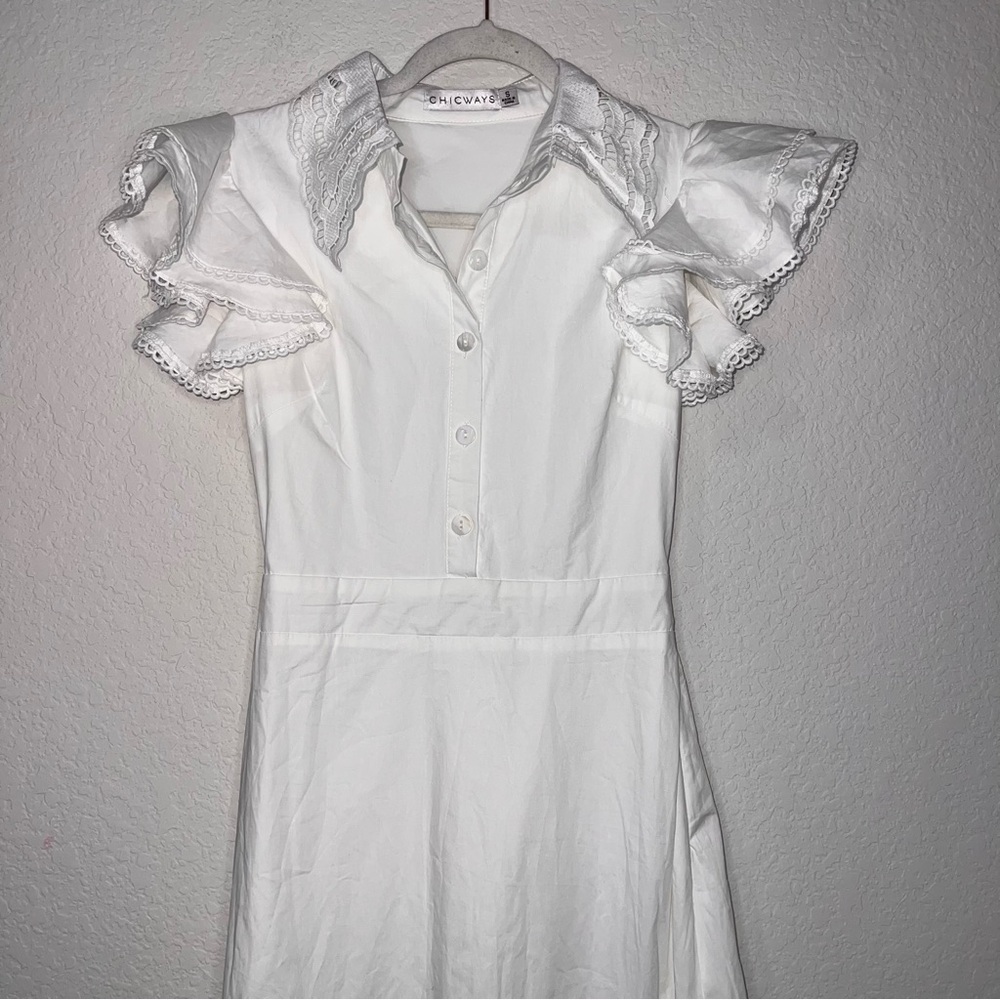 Chicways White Ruffled Maxi Shirt Dress
